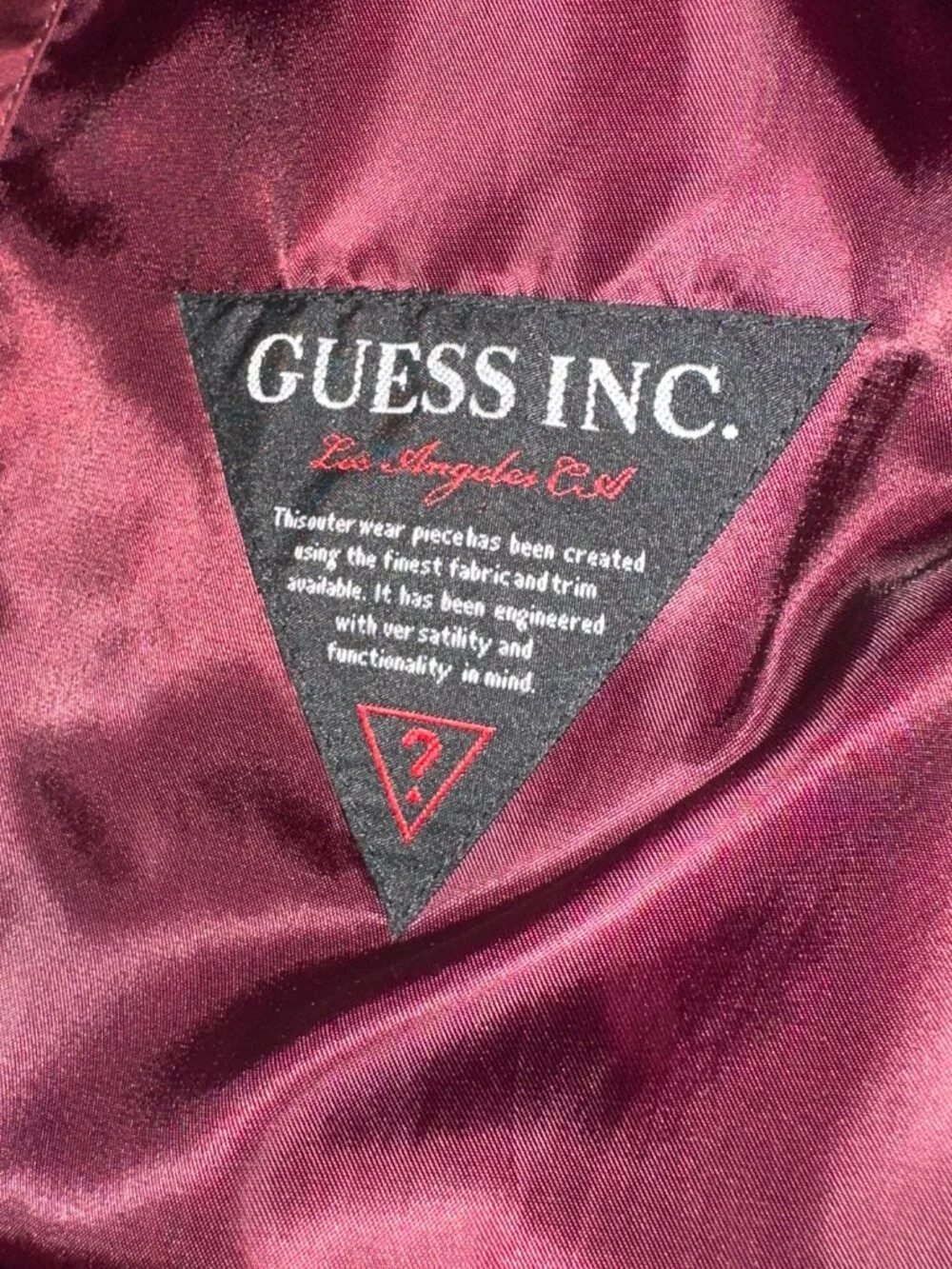 Guess Puffer Jacket Womens Large Red Removable Faux Fur Trim Hood Full Zip sz L
